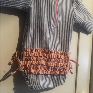 Ruffle Butts Blue and Pink Kids Swim Rashguard